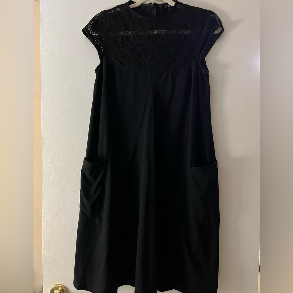 Floral Lace Yoke Cotton Knit Shift Dress Size M 10